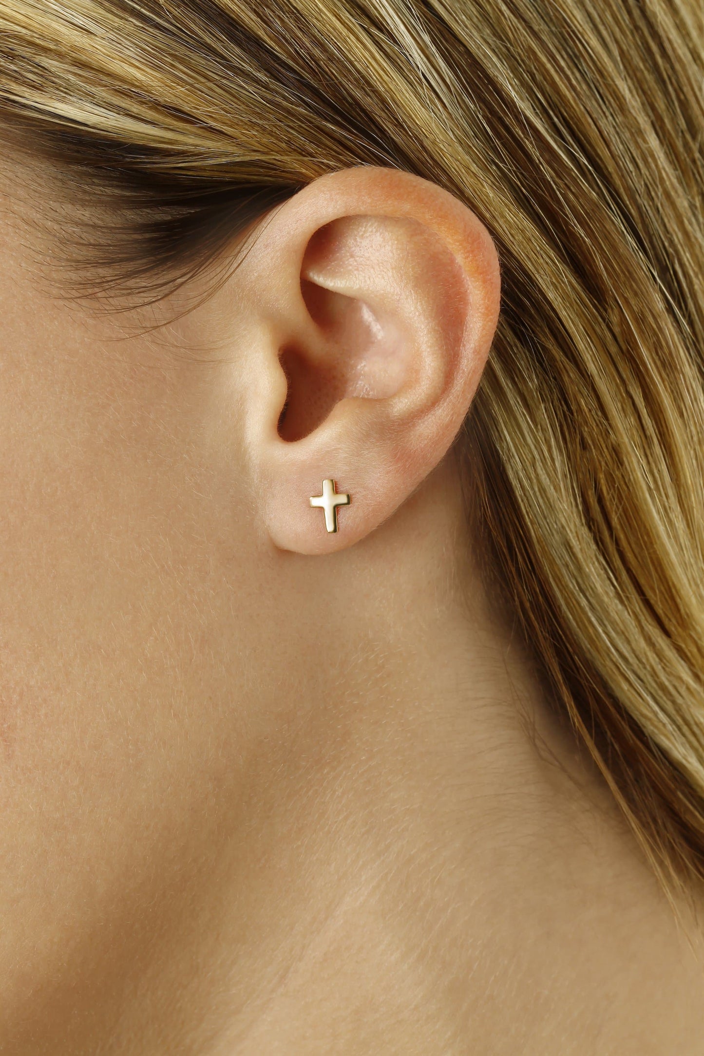 14K Yellow Gold Med Plain Cross Earrings (5169638932524) (10221076807873)