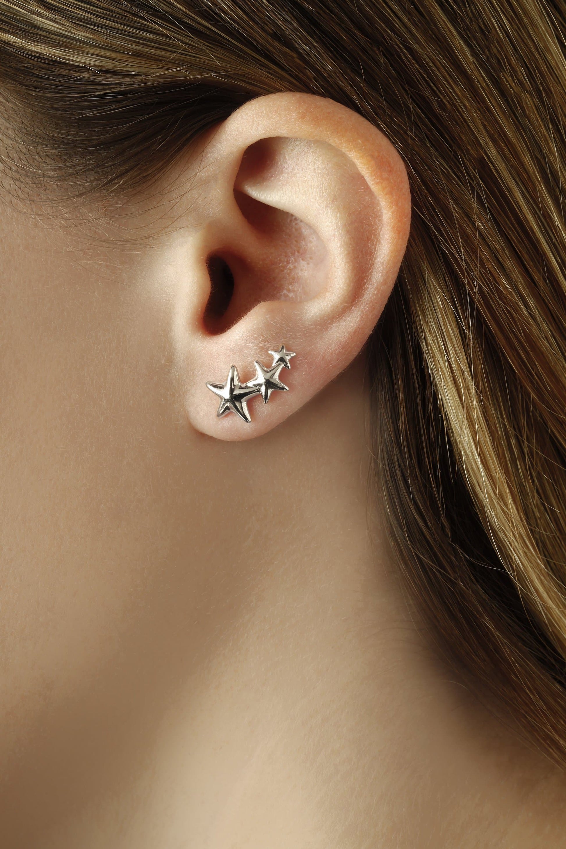 Sterling Silver Triple Star Climber Earrings (5169662558252) (10221056262337)