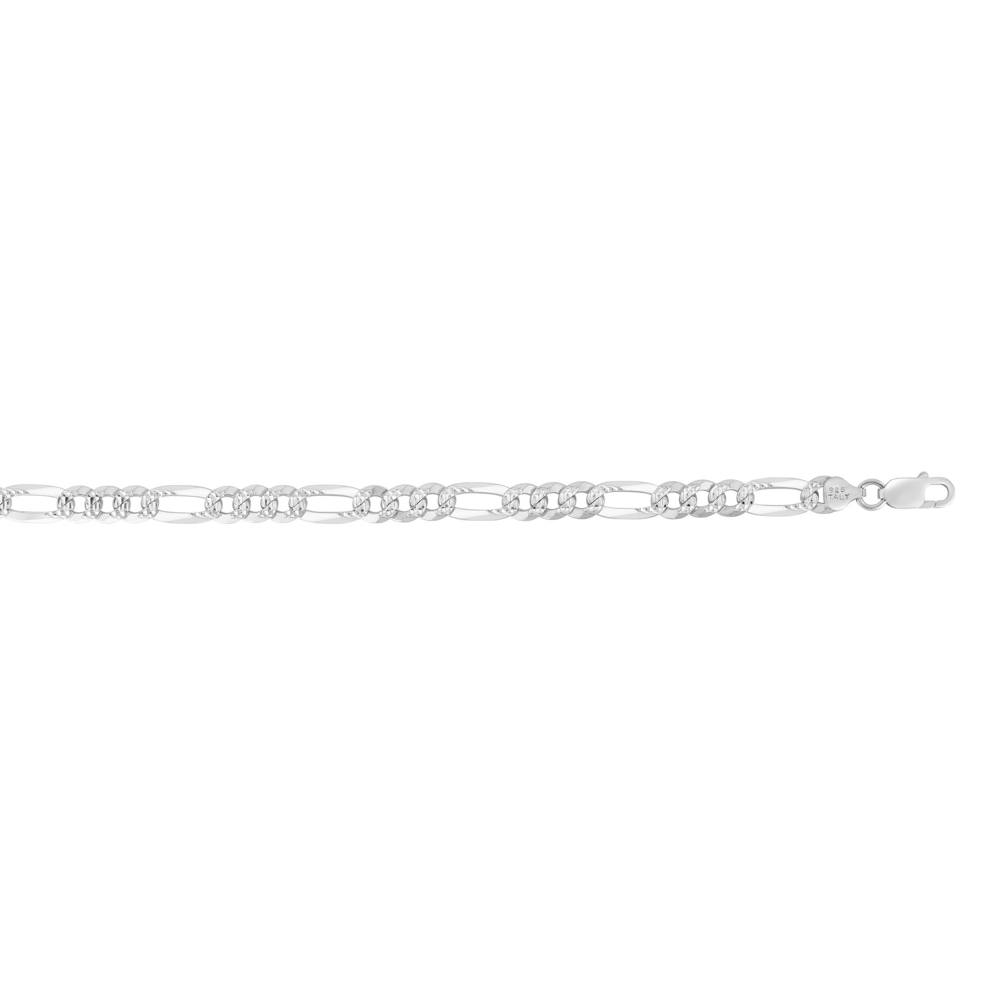 Silver 8.5 inches with Rhodium Finish 8.1mm Polished Classic Pave Figaro Chain with Lobster Clasp (5688358469787) (10220990562497)