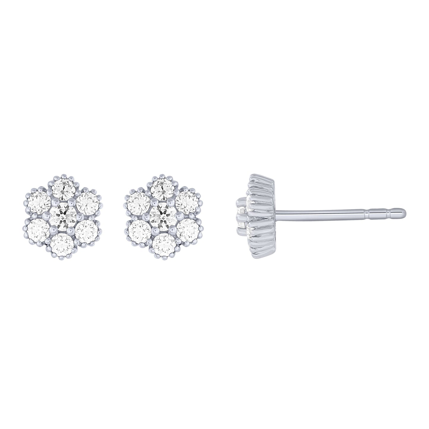 14K White Gold 1/4Ctw Diamond Floral Stud Earrings (6738321997979) (10220952748225)