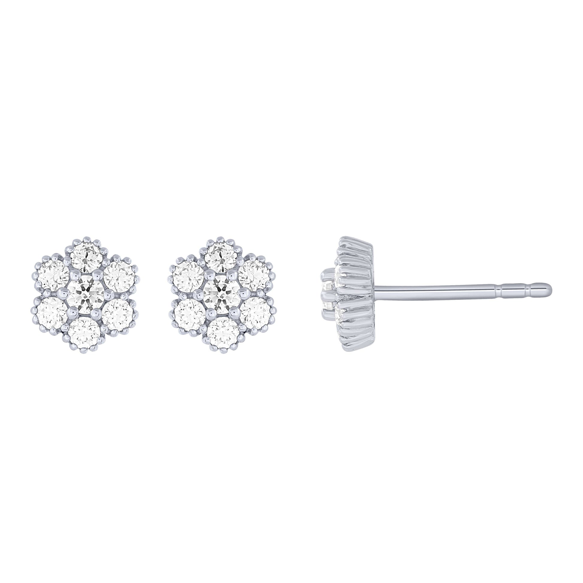 14K White Gold 1/4Ctw Diamond Floral Stud Earrings (6738321997979) (10220952748225)