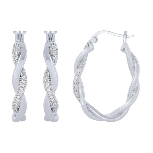 Sterling Silver 1/3Ctw Twisted Hoop Earrings (6738323013787) (10220950257857)