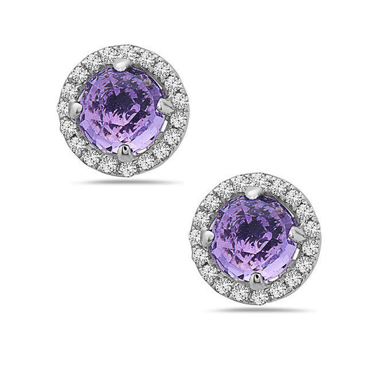 Amethyst And Diamond Halo Post Earrings (8073428041958) (10220895895745)