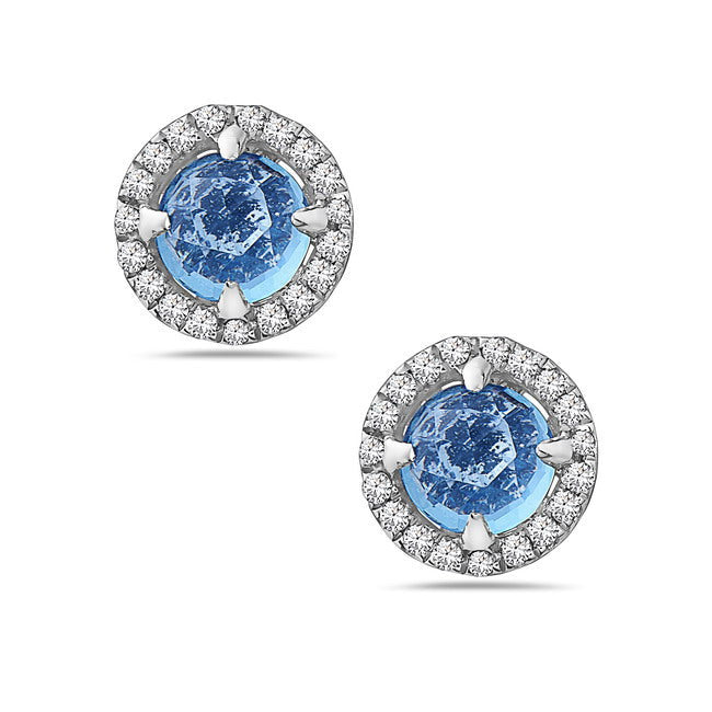 Blue Topaz And Diamond Halo Post Earrings (8073428238566) (10220895273153)