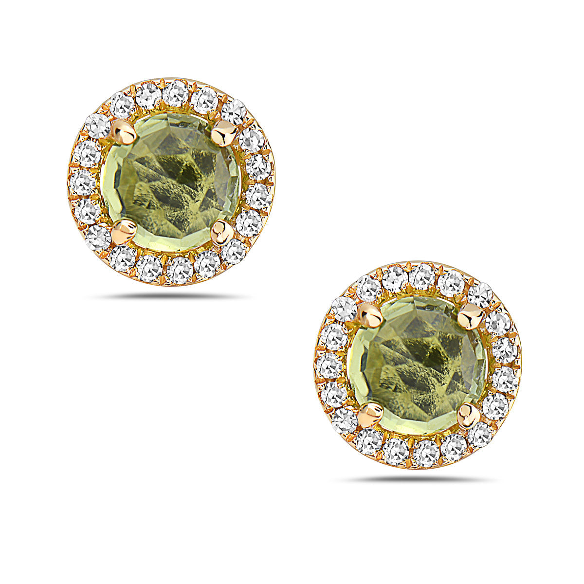 Peridot And Diamond Halo Post Earrings (8073427943654) (10220896846017)