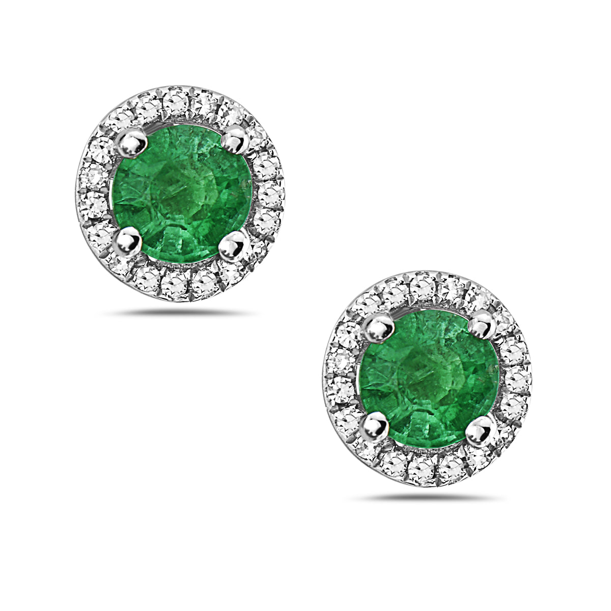 Emerald And Diamond Halo Post Earrings (8073428304102) (10220894978241)