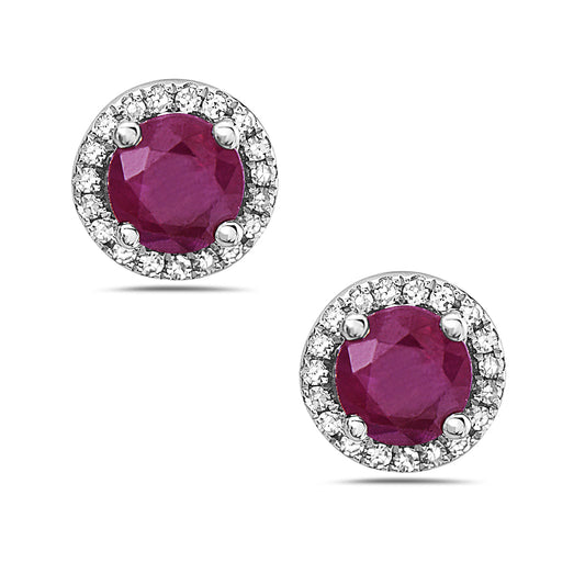 Ruby And Diamond Halo Post Earrings (8073428369638) (10220894552257)