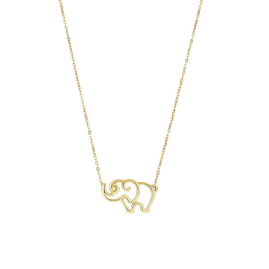 14kt 17 inches Yellow 15x8mm Shiny Elephant Silhoutte Pendant Anchored to 0.8mm Shiny Flat Oval Cable Chain with Spring Ring Clasp (5688355094683) (10220992725185)