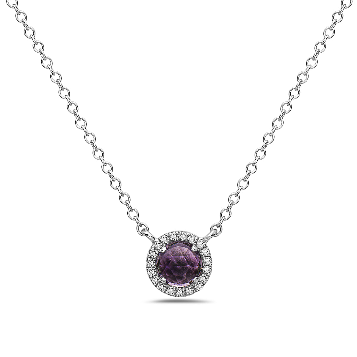 Amethyst And Diamond Halo Necklace (8073428631782) (10220893864129)