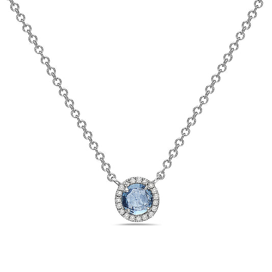 Blue Topaz And Diamond Halo Necklace (8073428992230) (10220892422337)