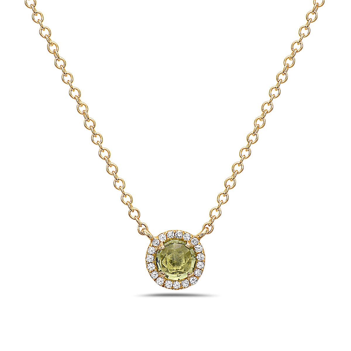 Peridot And Diamond Halo Necklace (8073428697318) (10220893569217)