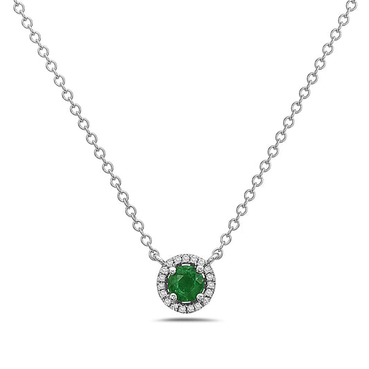 Emerald And Diamond Halo Necklace (8073429057766) (10220892061889)