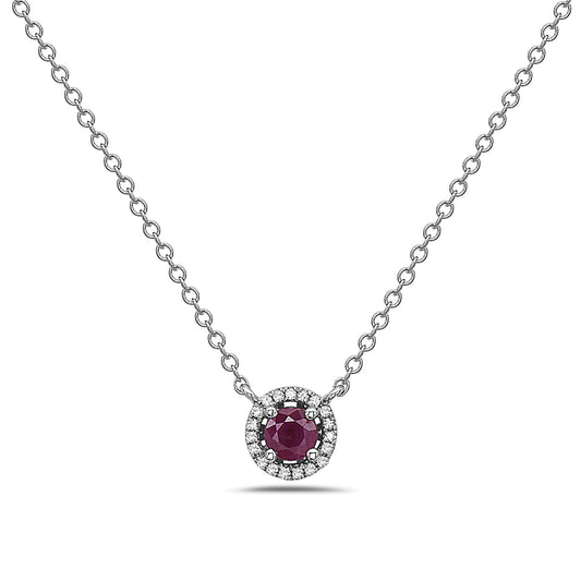 Ruby And Diamond Halo Necklace (8073429221606) (10220891373761)