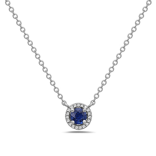 Sapphire And Diamond Halo Necklace (8073429287142) (10220891111617)