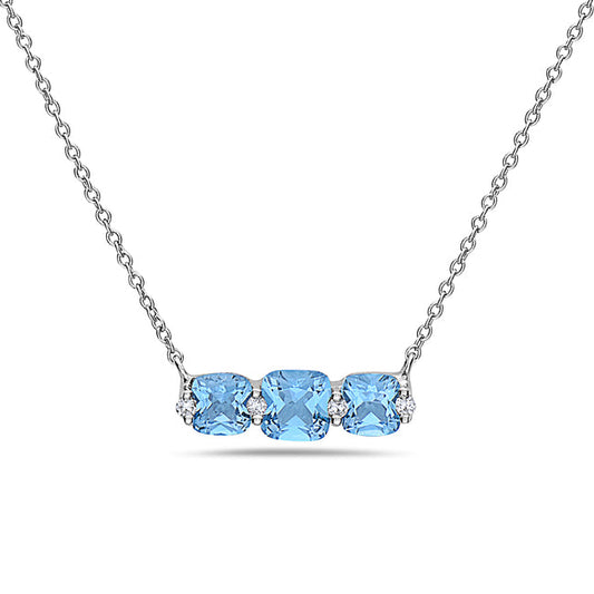 Blue Topaz And Diamond Halo Necklace (8073429418214) (10220890521793)