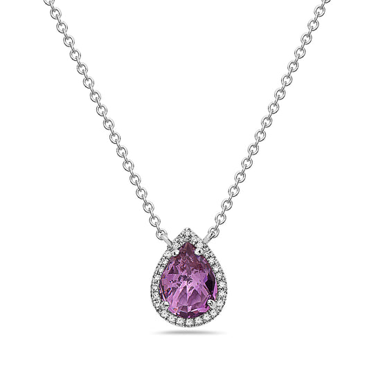 Amethyst And Diamond Halo Necklace (8073429909734) (10220889440449)