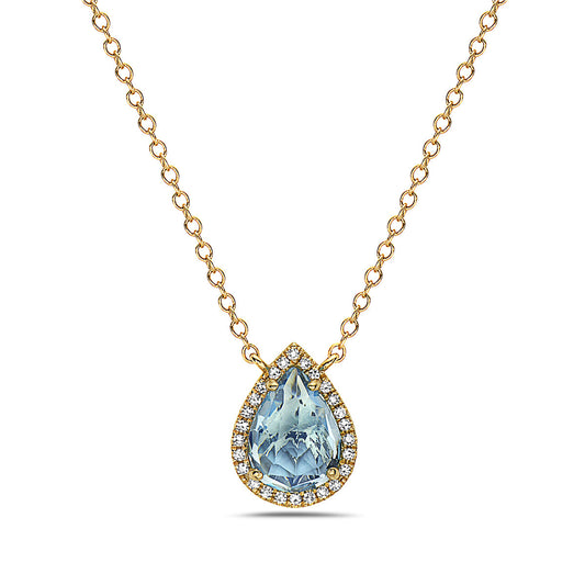 Blue Topaz And Diamond Halo Necklace (8073430008038) (10220889407681)