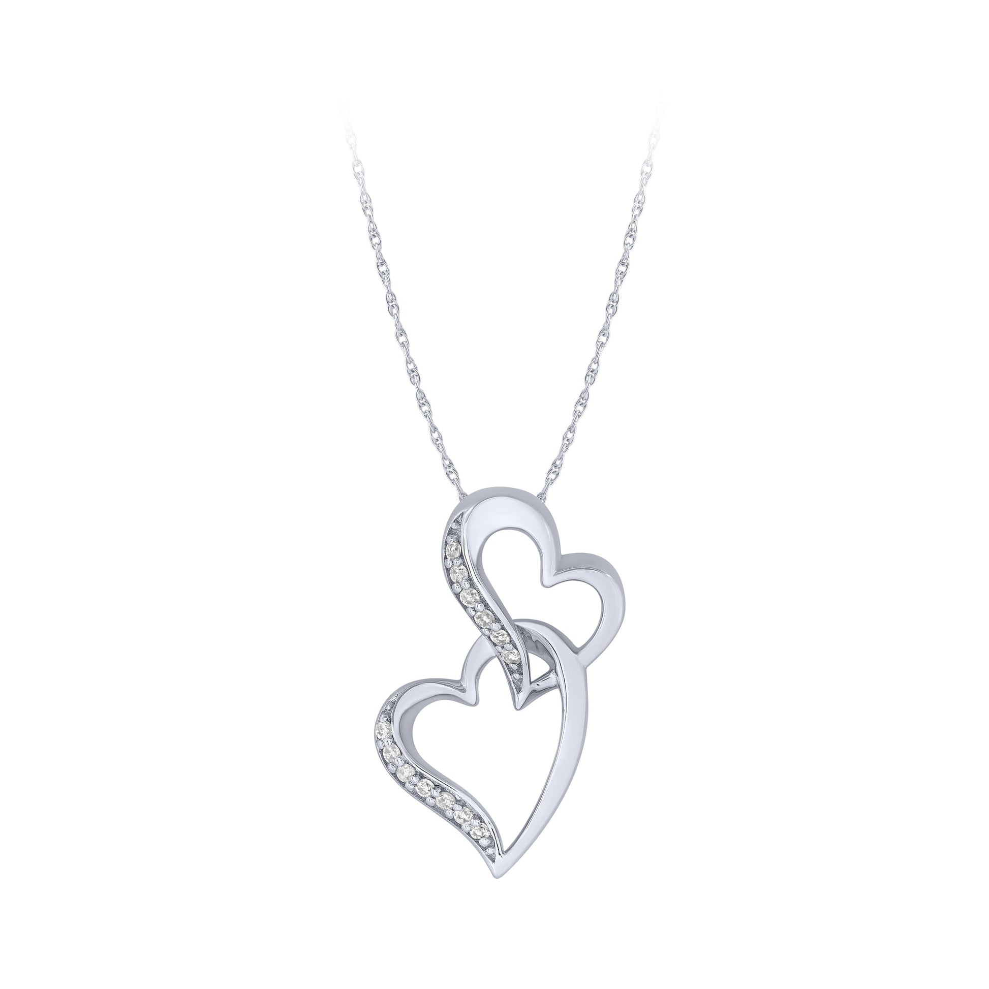 Sterling Silver 0.06Ctw Double Heart Pendant (6738326028443) (10220947243201)