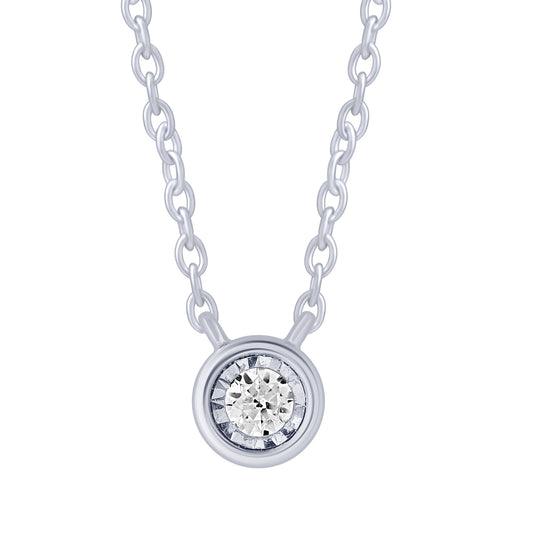 Sterling Silver 0.05Ct Miracle Solitaire Bezel Set Necklace (6738323570843) (10220949471425)