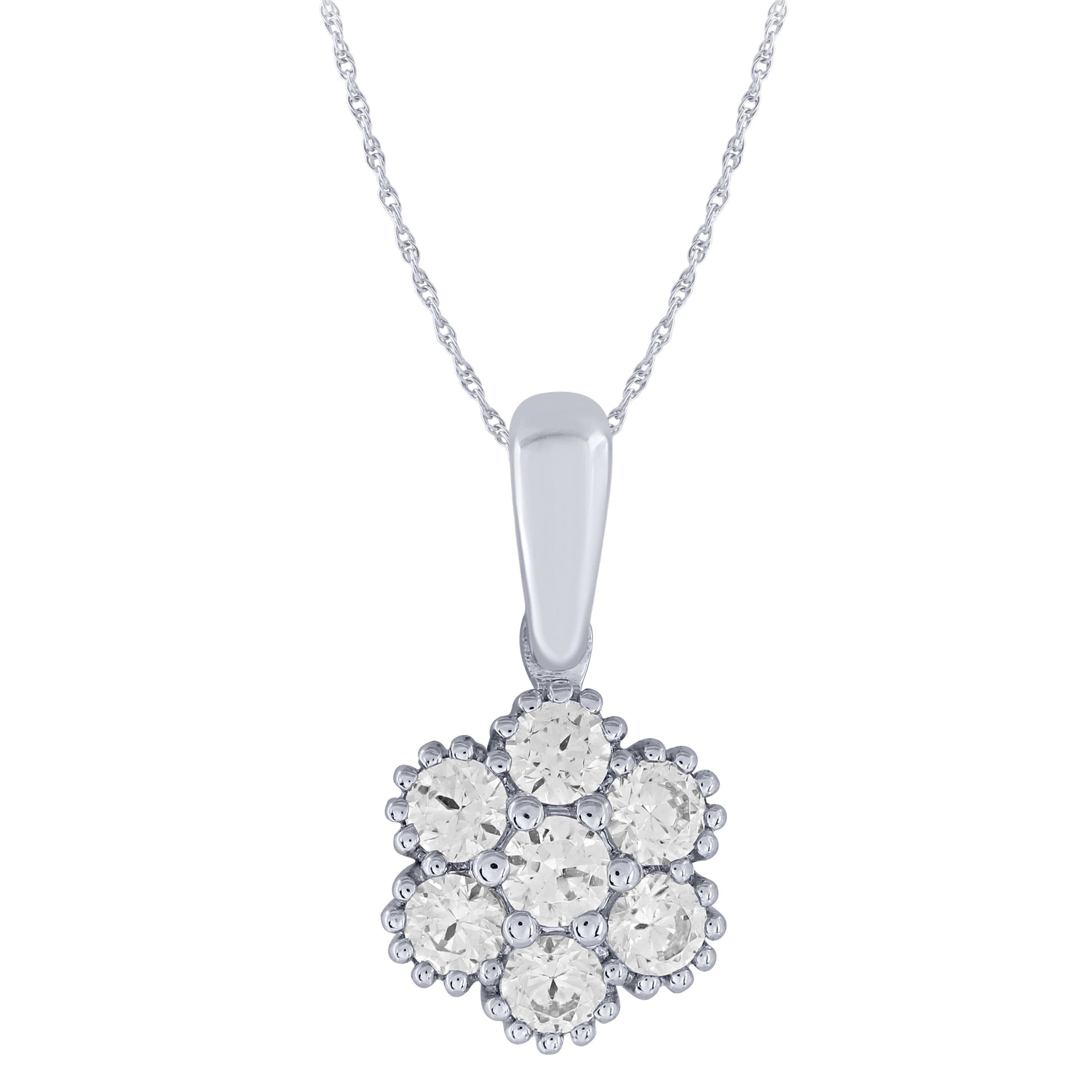 14K White Gold 1/4Ctw Diamond Floral Pendant (6738322227355) (10220952289473)