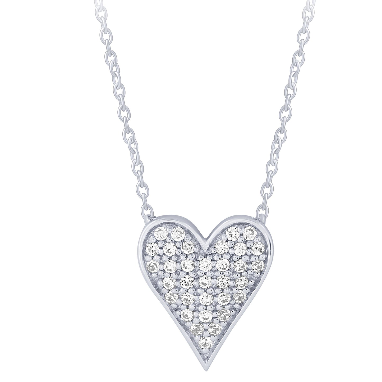 14K White Gold 0.13Ctw Pava Heart Necklace (6738322030747) (10220952649921)