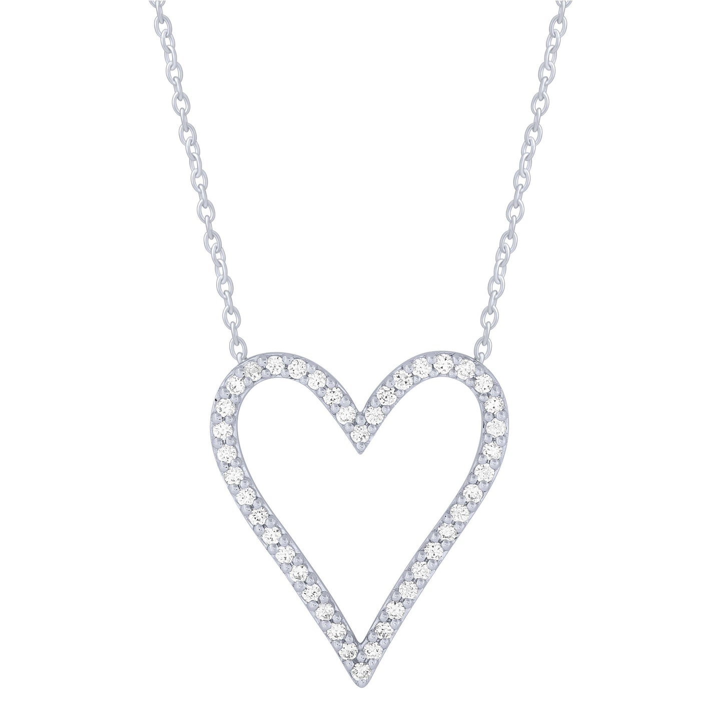 Sterling Silver 1/3Ctw Diamond Heart Outline Necklace (6738323603611) (10220949307585)