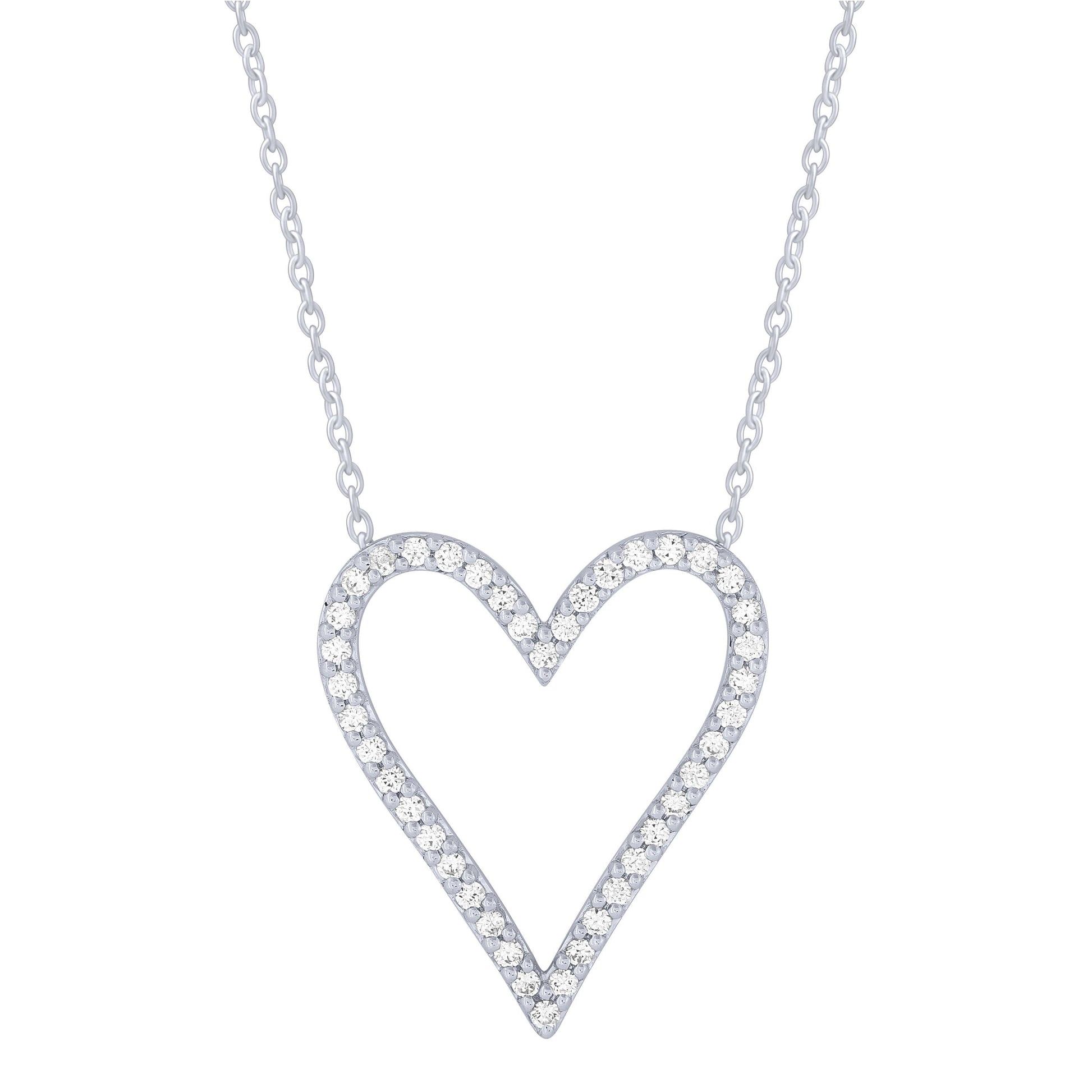 Sterling Silver 1/3Ctw Diamond Heart Outline Necklace (6738323603611) (10220949307585)