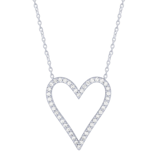 Sterling Silver 1/3Ctw Diamond Heart Outline Necklace (6738323603611) (10220949307585)