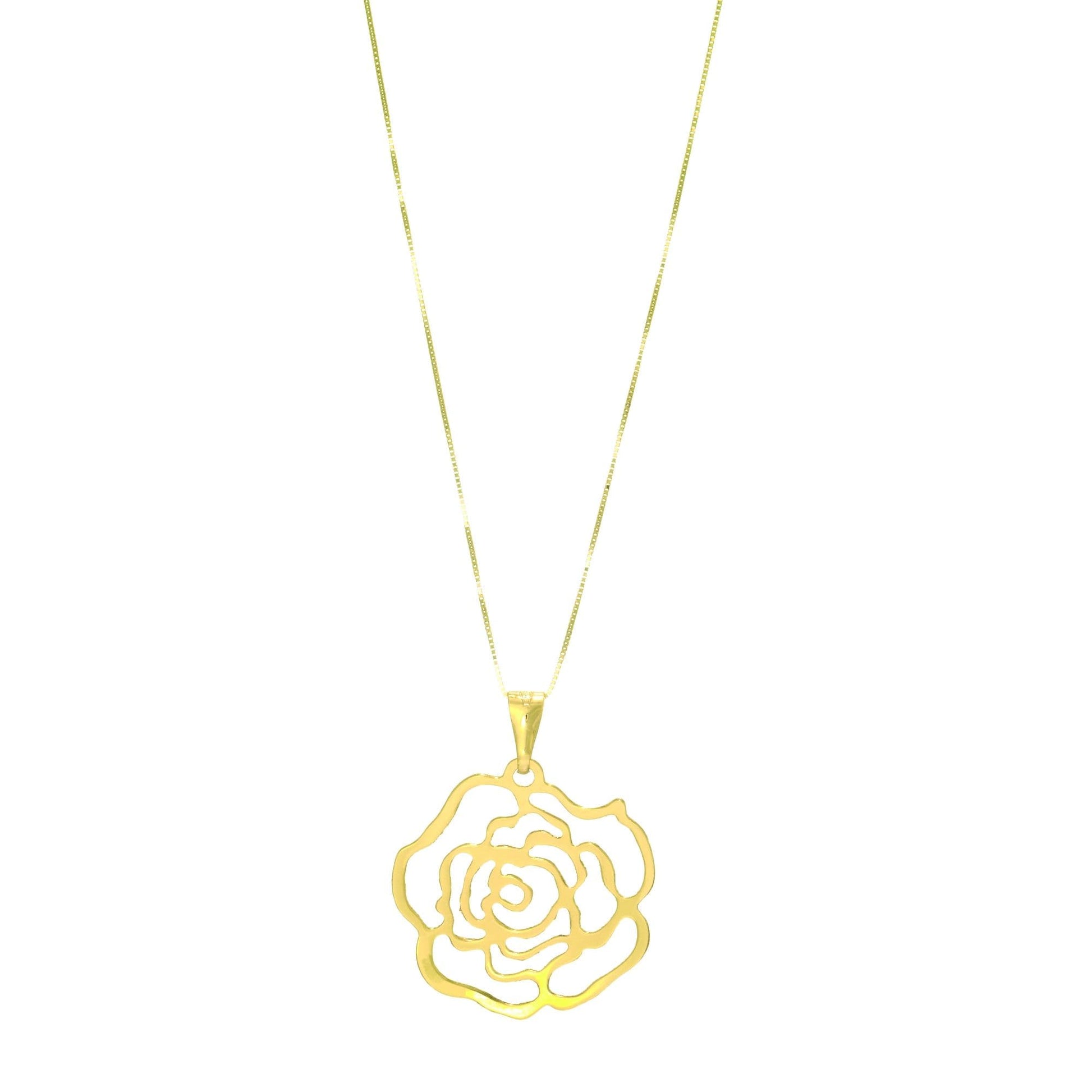 14kt Yellow Gold Shiny 26mm Fancy Rose Pattern On 14kt 18 inches Yellow Gold 0.6mm Classic Box Chain with Spring Ring Clasp (5688353587355) (10220993806529)