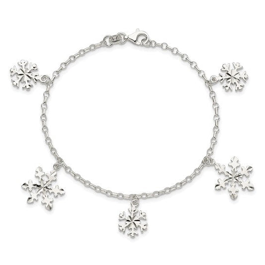 Sterling Silver Snowflake Charm Bracelet (8388992499942) (10220839928001)