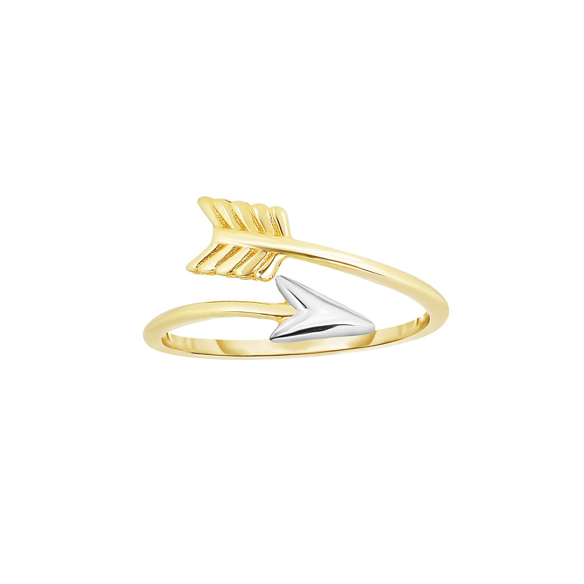 14kt Yellow+White Gold 1.2mm Shiny Bypass Type Arrow Ring with White Tip (5688347033755) (10220997869761)