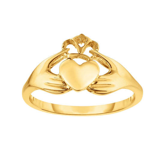 14kt Gold Size-7 Yellow Finish 1.6-10mm Shiny Claddagh Ring (5688346640539) (10220998033601)