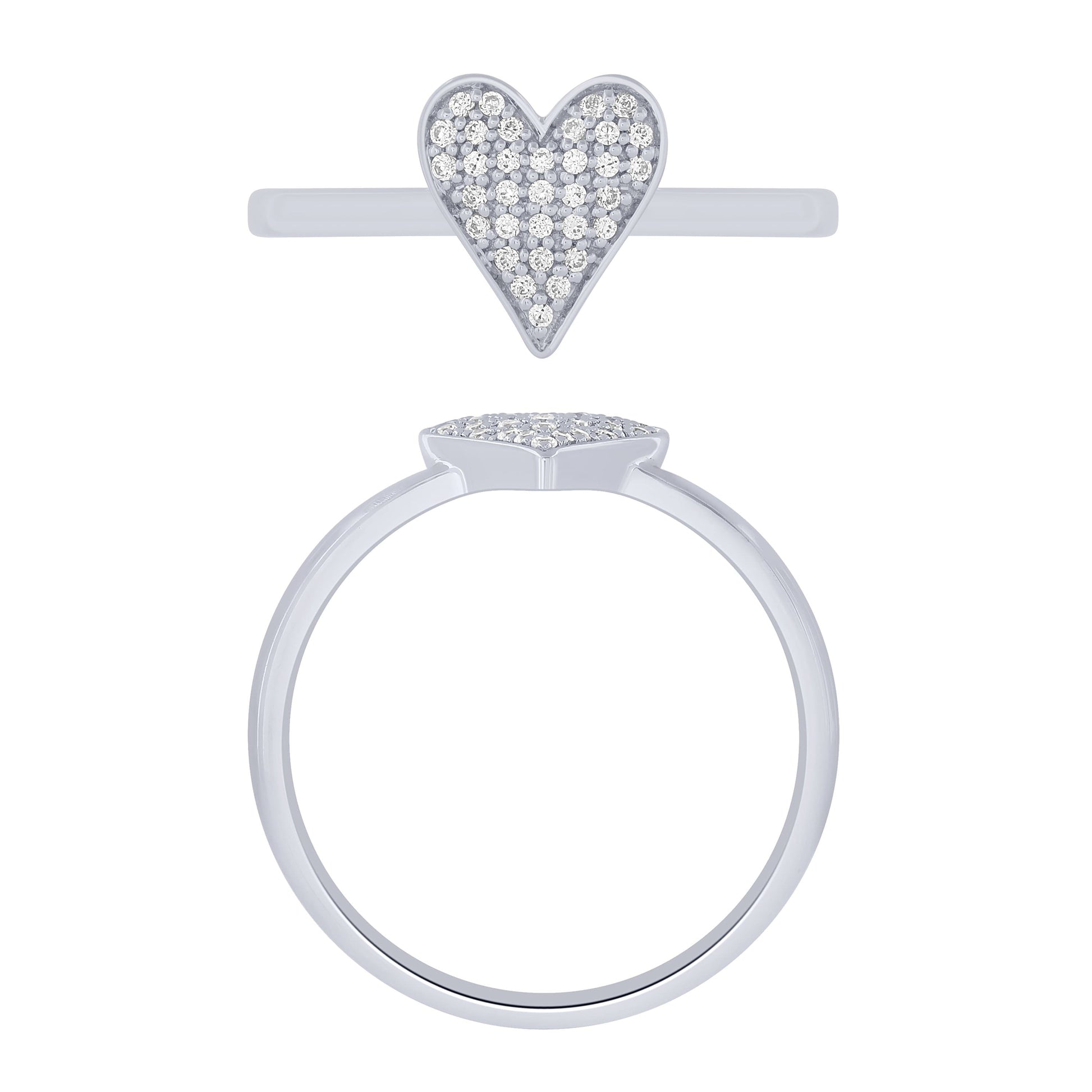 14K White Gold 0.13Ctw Pava Heart Ring (6738322194587) (10220952387777)