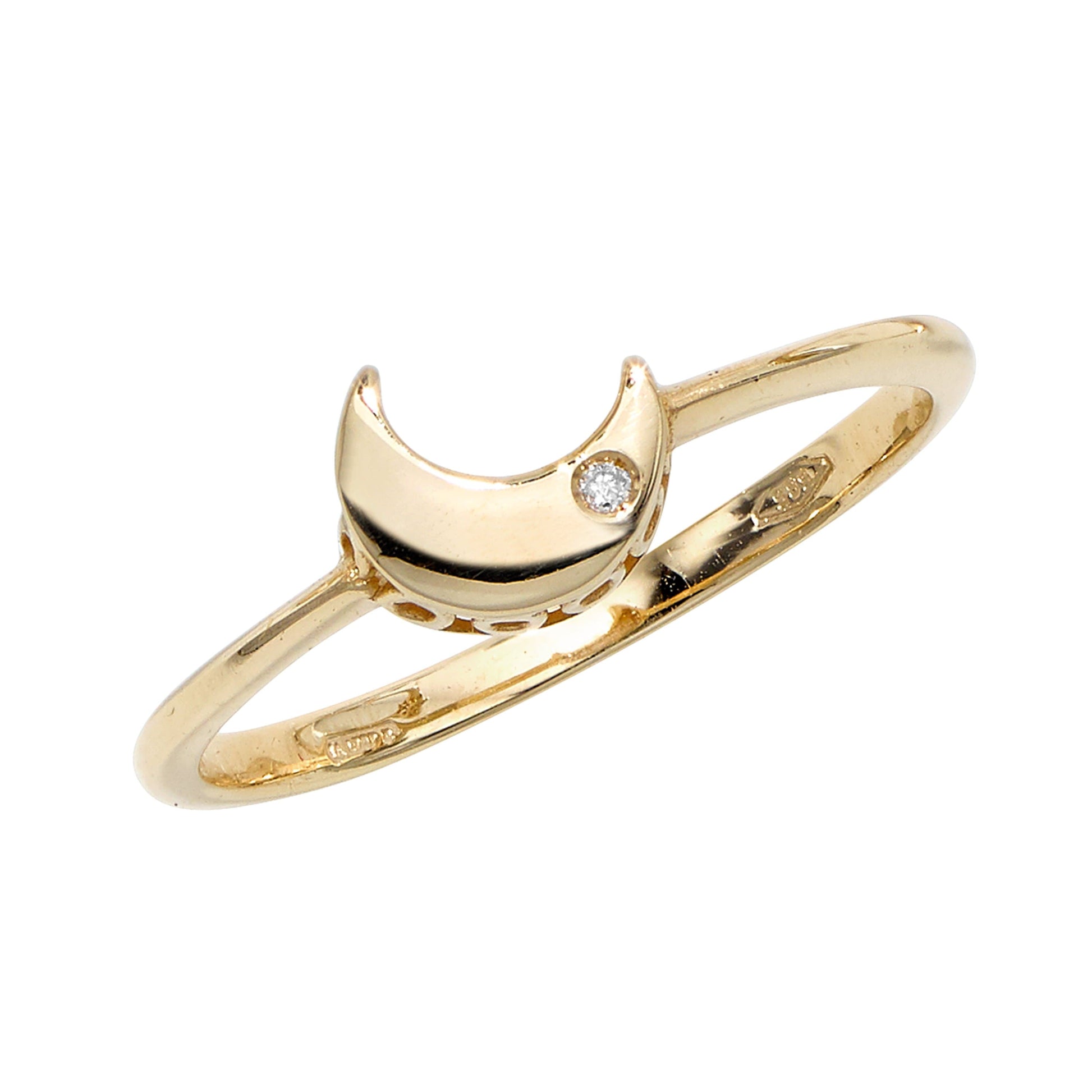 14kt Gold Size-7 Yellow Finish 6.5x7.2x1mm Polished Sideways Moon Ring  with 0.0050ct 1mm White Diamond (5688346116251) (10220998394049)