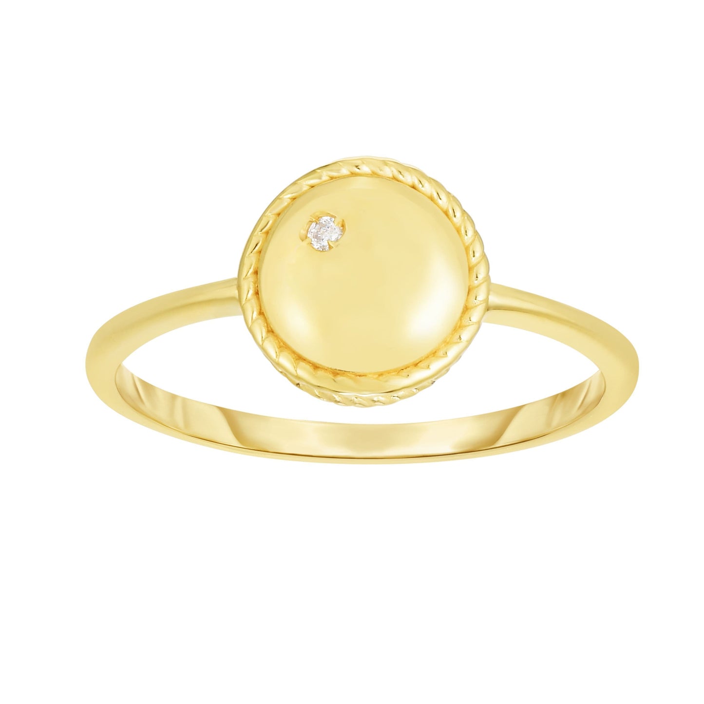 14kt Gold Size-7 Yellow Finish 8.7x8.7x0.8mm Polished Round Ring  with 0.0100ct 1.3mm White Diamond (5688345526427) (10220998820033)