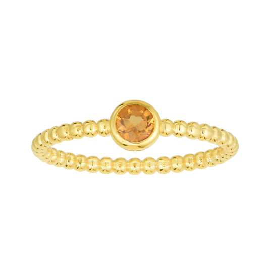 14kt Gold Size-7 Yellow Finish 4.5mm Polished Beaded Ring  with  4mm Round Citrine (5688344936603) (10220999147713)