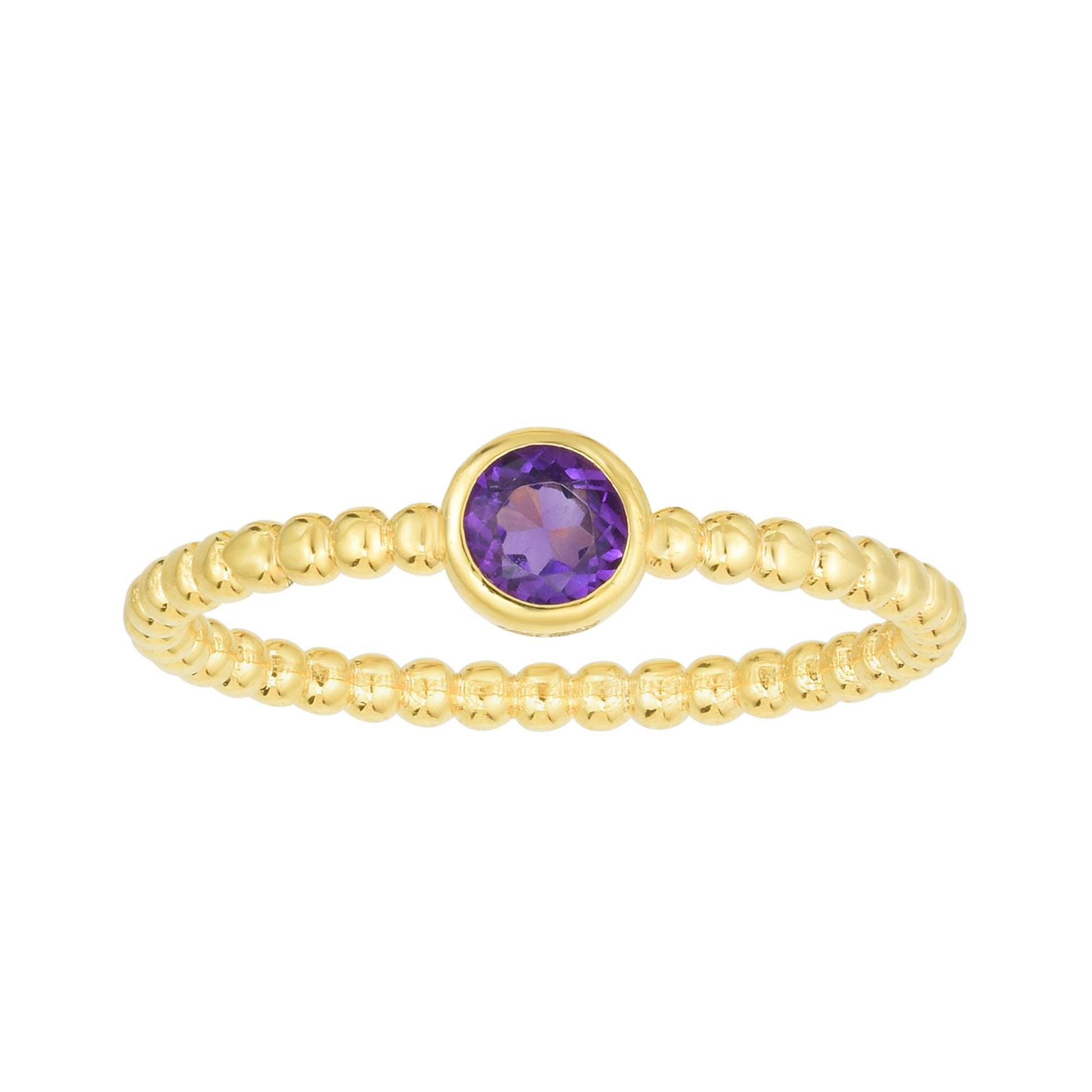 14kt Gold Size-7 Yellow Finish 4.5mm Polished Beaded Ring  with  4mm Round Purple Amethyst (5688345133211) (10220999082177)