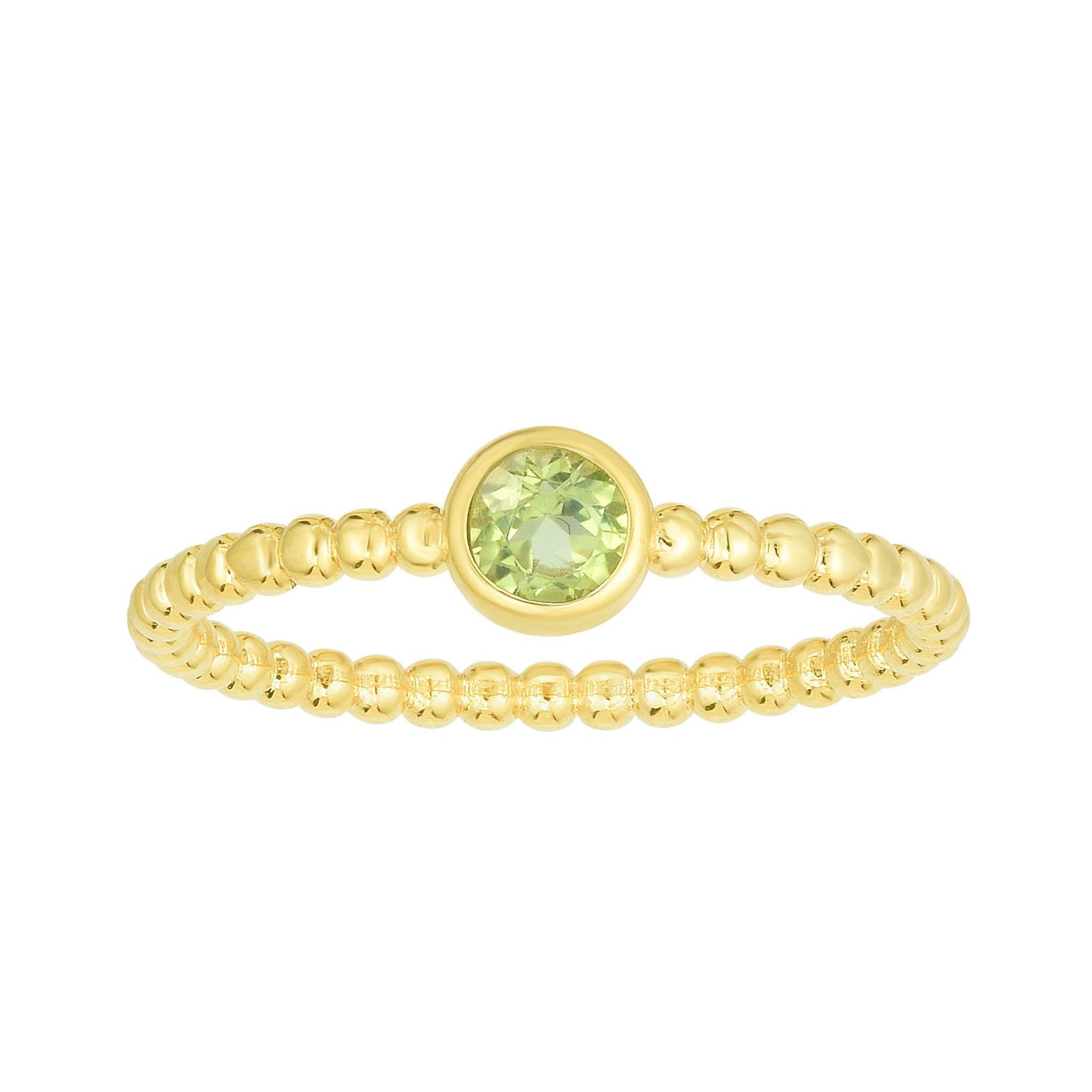 14kt Gold Size-7 Yellow Finish 4.5mm Polished Beaded Ring  with  4mm Round Peridot (5688344838299) (10220999278785)