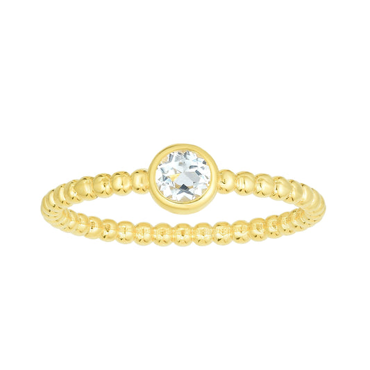 14kt Gold Size-7 Yellow Finish 4.5mm Polished Beaded Ring  with  4mm Round Aquamarine (5688344412315) (10220999409857)