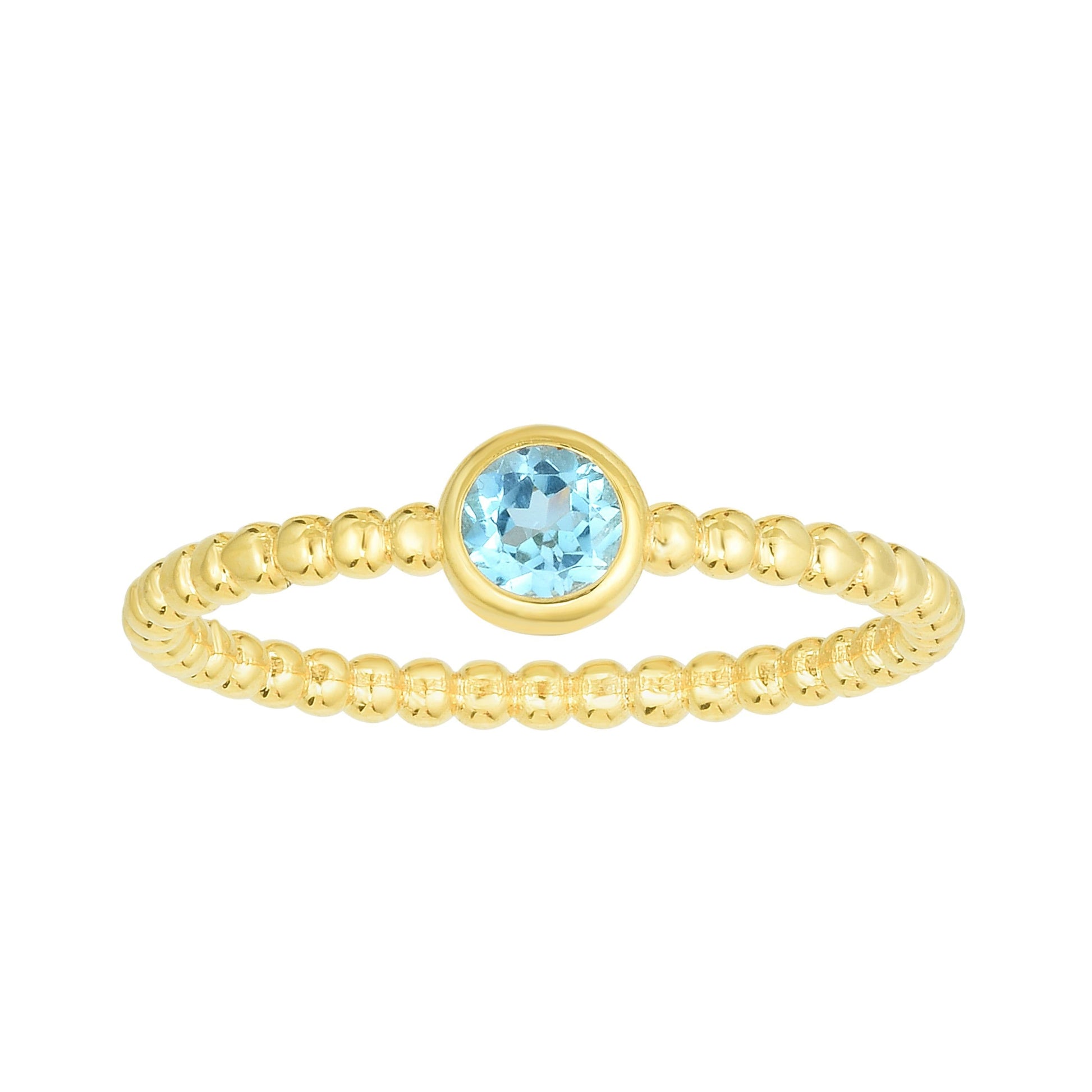 14kt Gold Size-7 Yellow Finish 4.5mm Polished Beaded Ring  with  4mm Round Swiss Blue Topaz (5688344182939) (10220999508161)