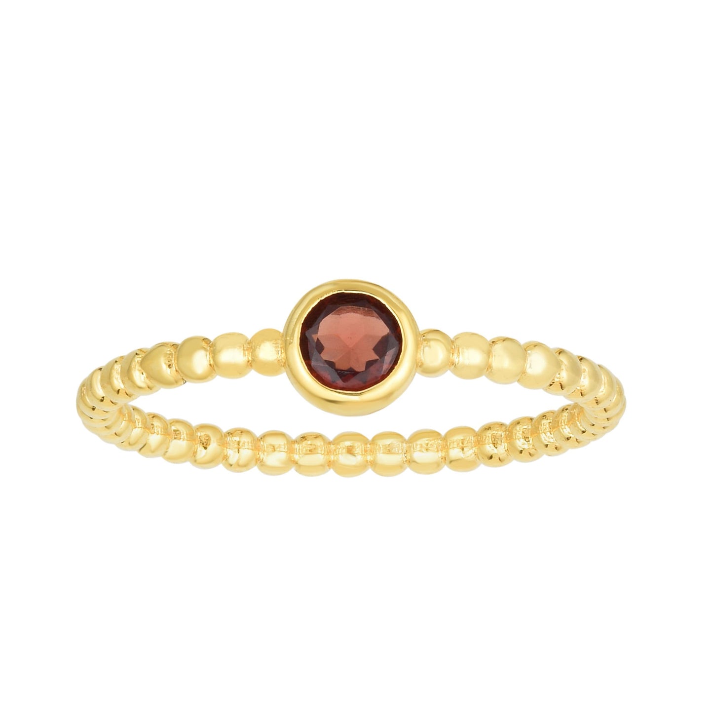 14kt Gold Size-7 Yellow Finish 4.5mm Polished Beaded Ring  with  4mm Round Garnet (5688343986331) (10220999639233)