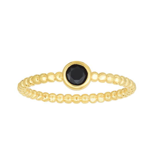 14kt Gold Size-7 Yellow Finish 4.5mm Polished Beaded Ring  with  4mm Round Black Spinel (5688343855259) (10220999770305)