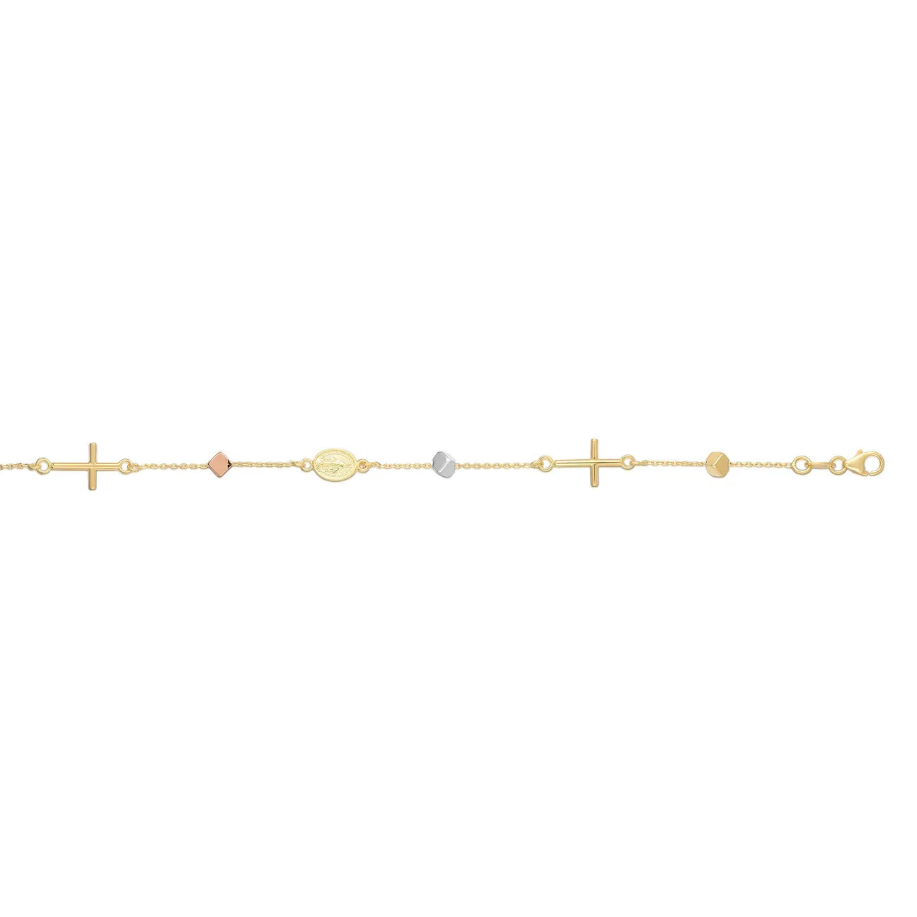 14K Tri-color Gold Polished Cube & Cross Bracelet (10241812365505)