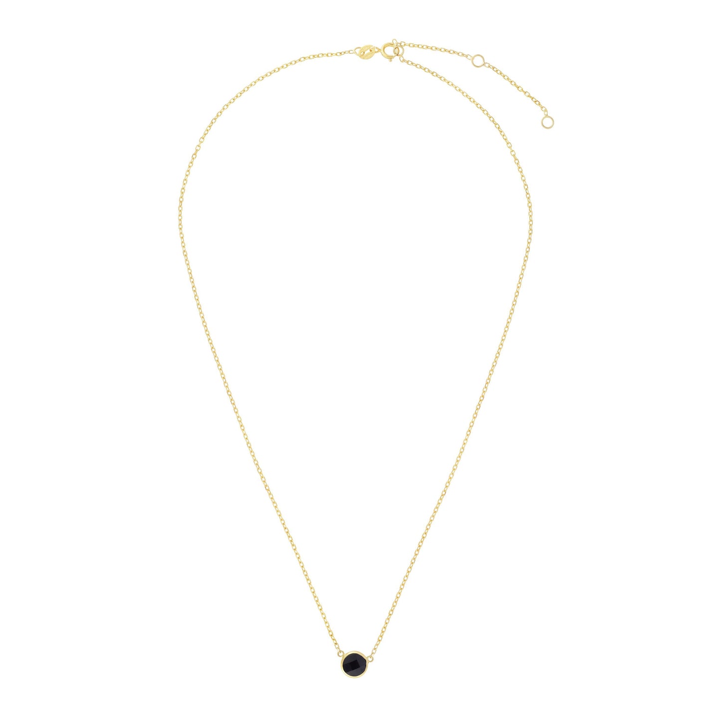 14kt Gold 17 inches Yellow Finish Extendable Colored Stone Necklace with Spring Ring Clasp with 0.9000ct 6mm Round Black Onyx (5688351064219) (10220995444929)