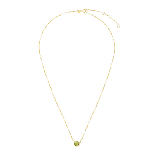 14kt Gold 17 inches Yellow Finish Extendable Colored Stone Necklace with Spring Ring Clasp with 0.9000ct 6mm Round Green Peridot (5688350671003) (10220995641537)