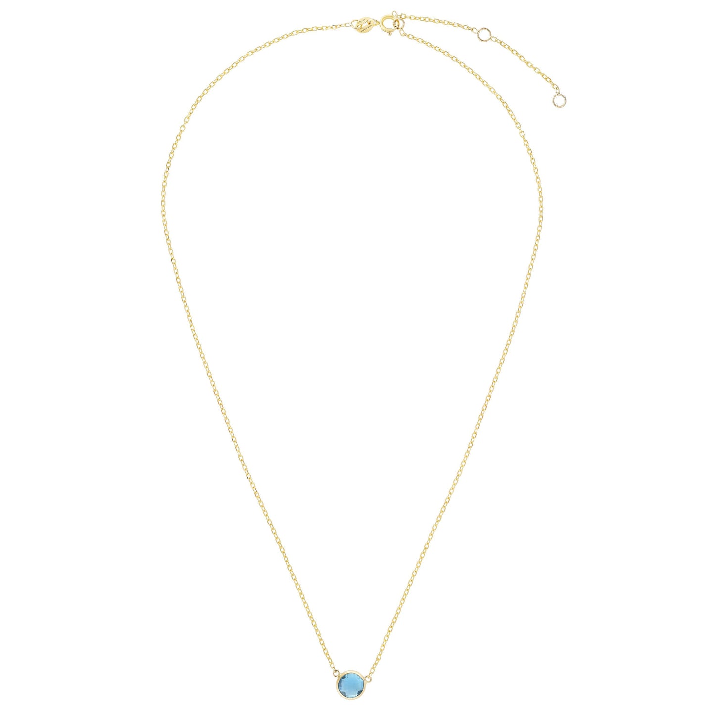 14kt Gold 17 inches Yellow Finish Extendable Colored Stone Necklace with Spring Ring Clasp with 0.9000ct 6mm Round Blue Topaz (5688350113947) (10220995936449)