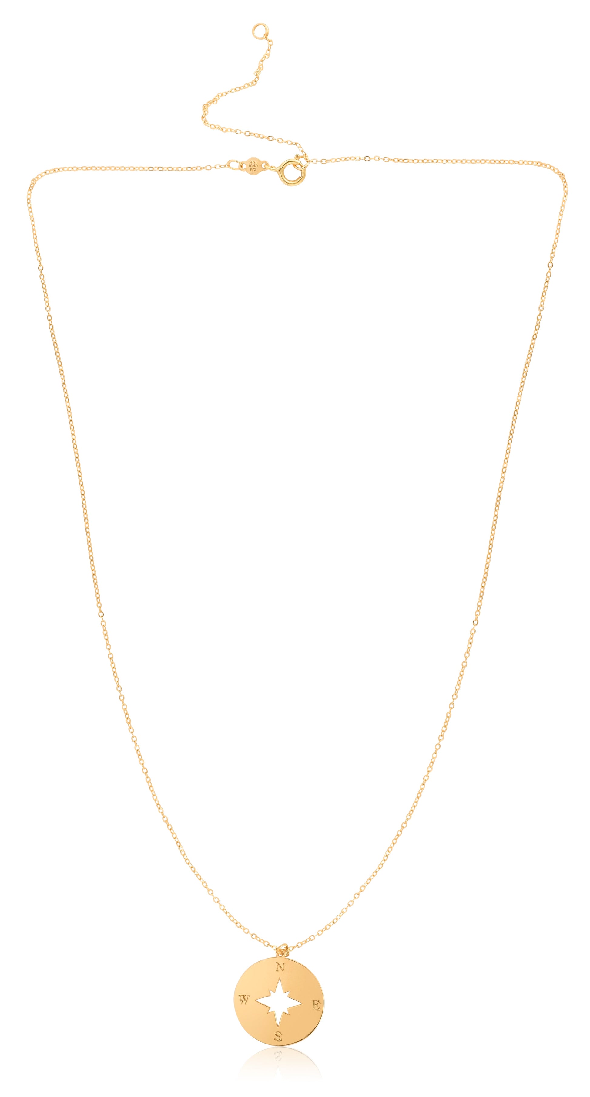 14K Gold Polished North Star Disc Necklace (8210049237222) (10220864831681)