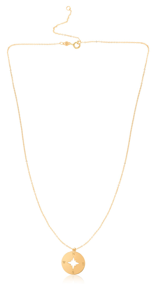 14K Gold Polished North Star Disc Necklace (8210049237222) (10220864831681)