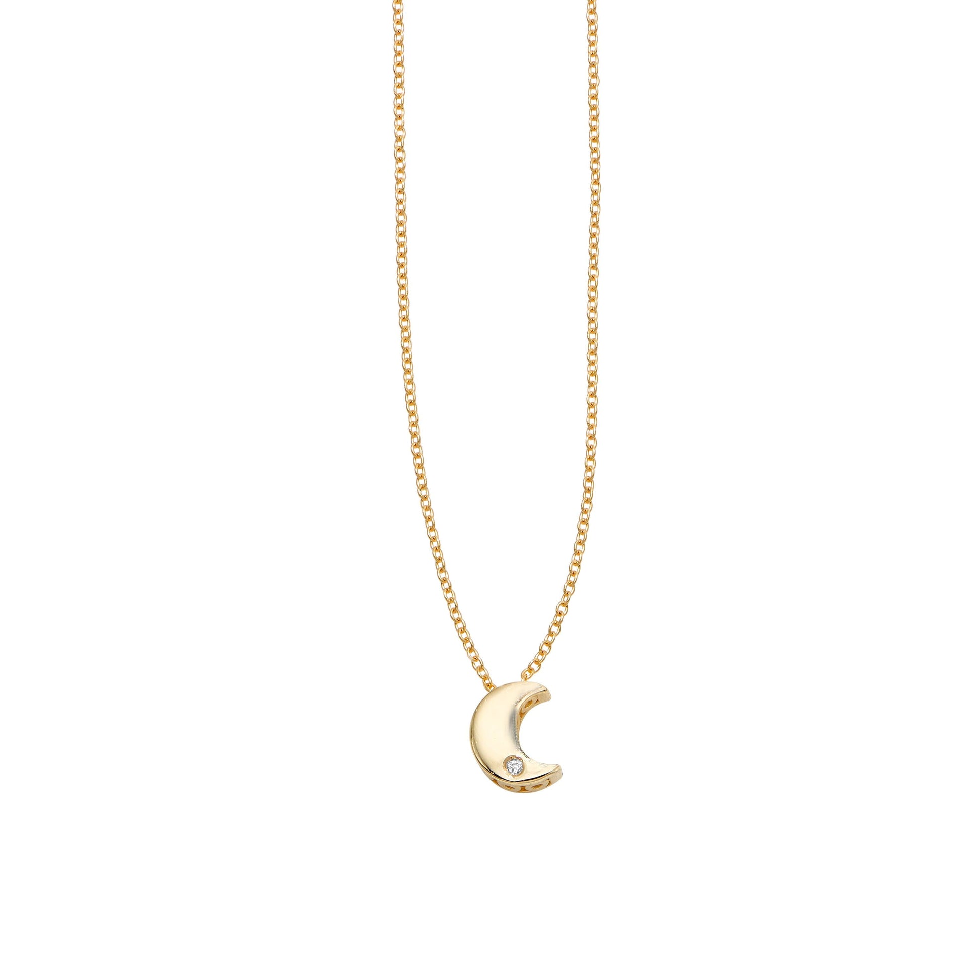 14kt Gold 18 inches Yellow Finish 7x5.8mm(CE),0.8mm(Ch) Polished 2 inches Extender Moon Necklace with Lobster Clasp with 0.0050ct 1mm White Diamond (5688349917339) (10220996100289)