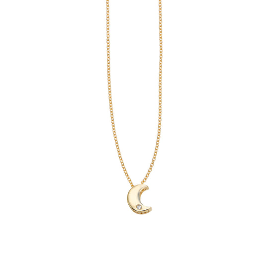 14kt Gold 18 inches Yellow Finish 7x5.8mm(CE),0.8mm(Ch) Polished 2 inches Extender Moon Necklace with Lobster Clasp with 0.0050ct 1mm White Diamond (5688349917339) (10220996100289)